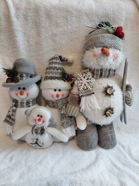 Snowman Family Plush Decor Set of 2 Winter Farmhouse Shabby Chic Christmas Trio